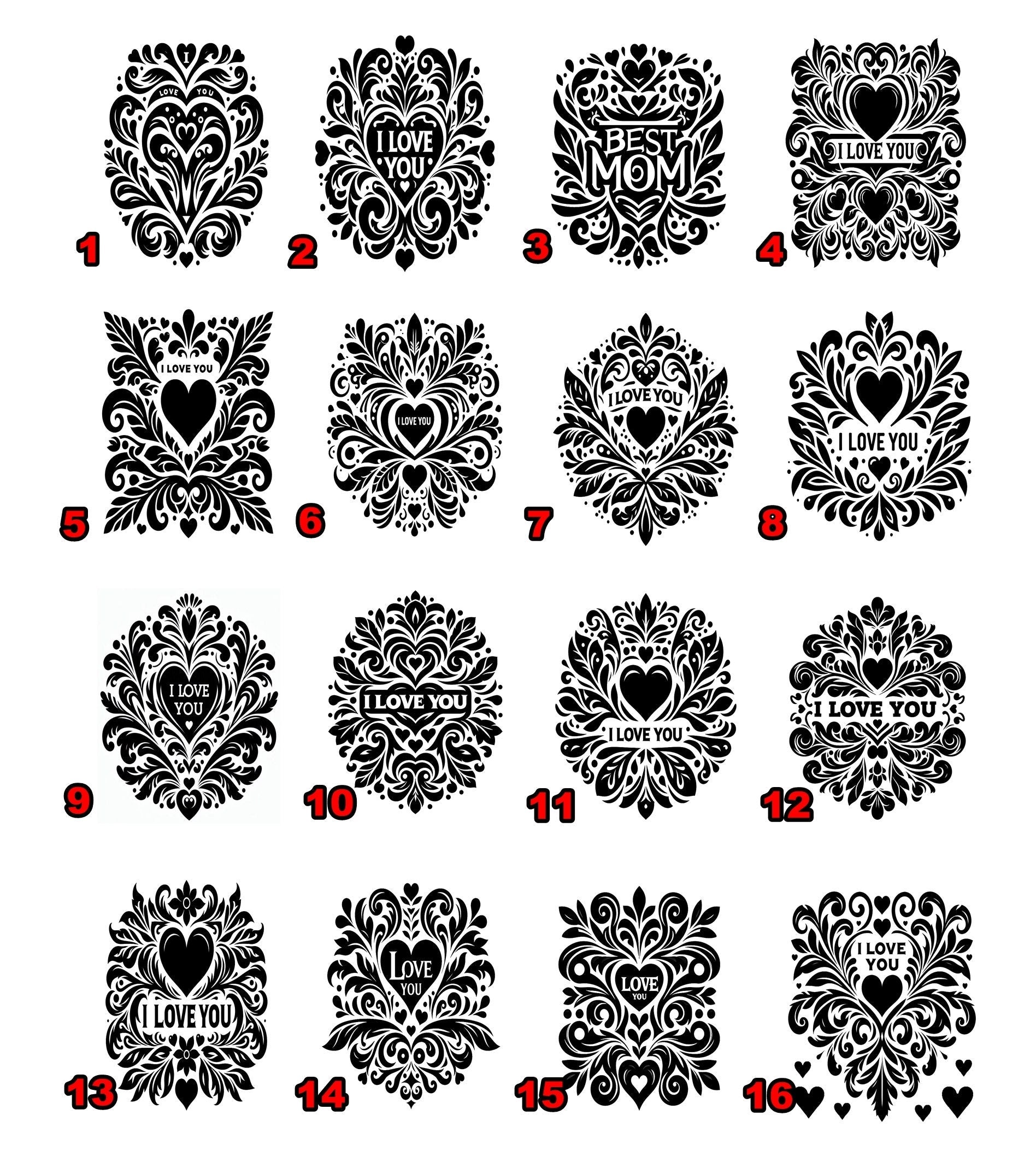 Different I Love You Designs to Choose from Variations Menu to be engraved on the stainless steel card holder.